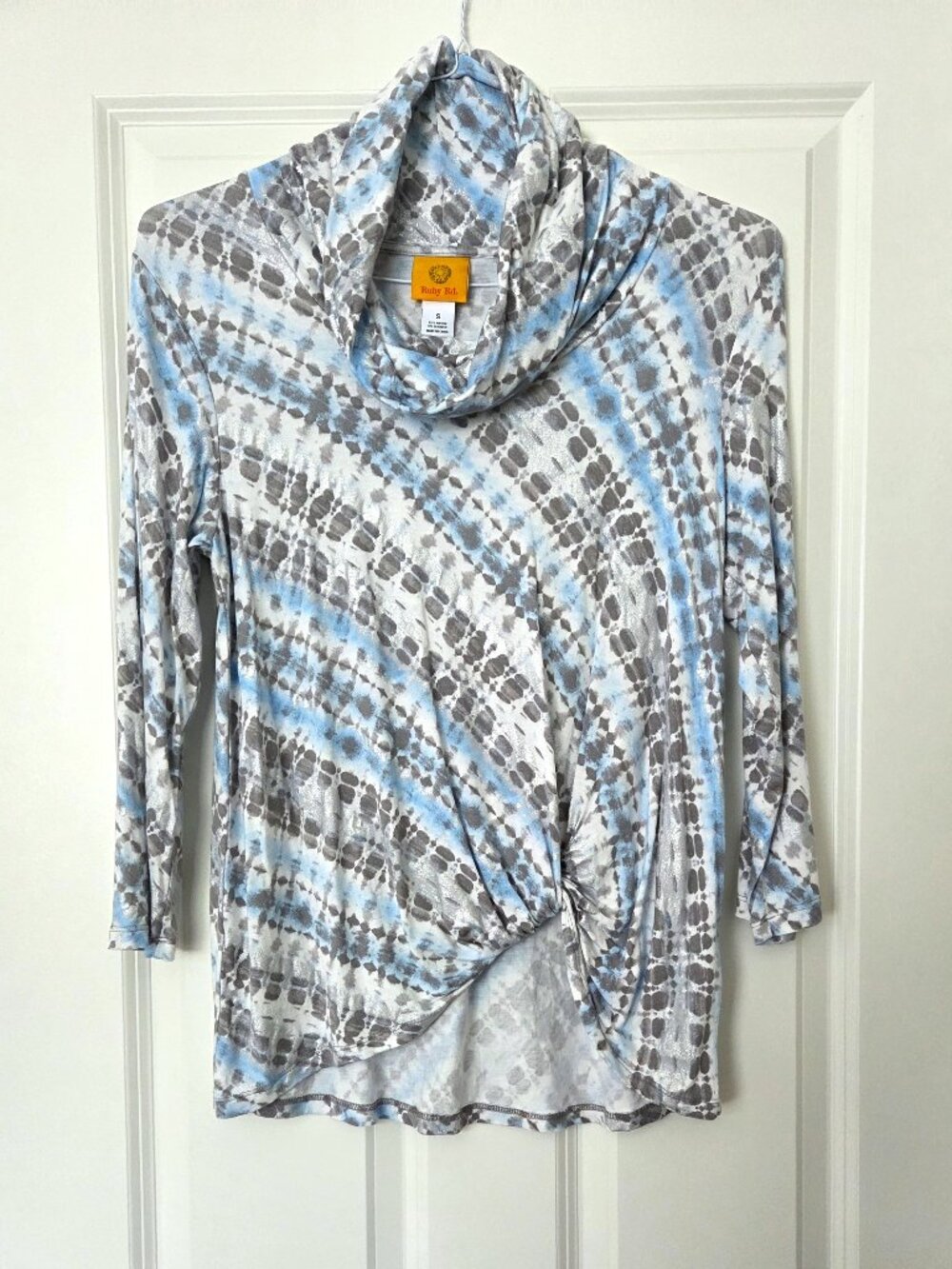 Ruby Rd BlueTie-Dyed Tie Front Cowl Necked Top